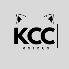 KCC essays logo with cat ears above text in front of a grey background.